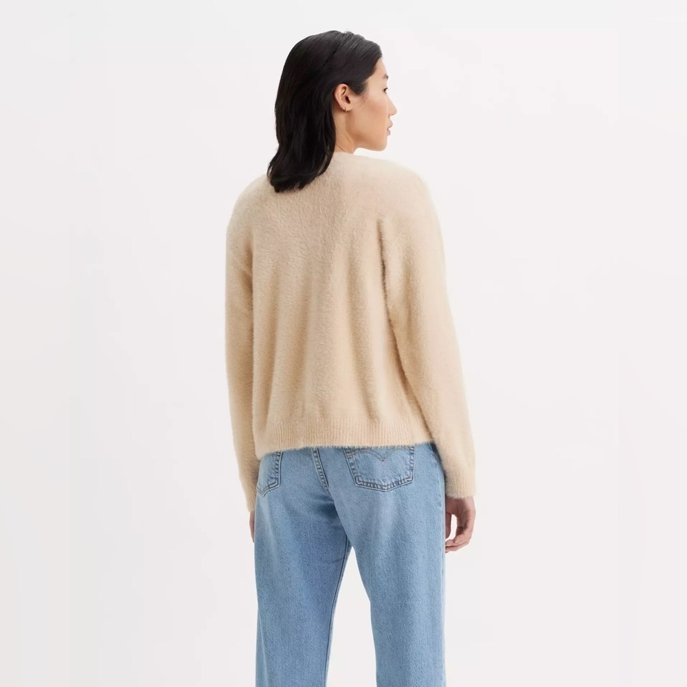 Levi’s Sweater White Fuzzy Betty Cardigan Sweater Relaxed Fit Size Small - Picture 15 of 16